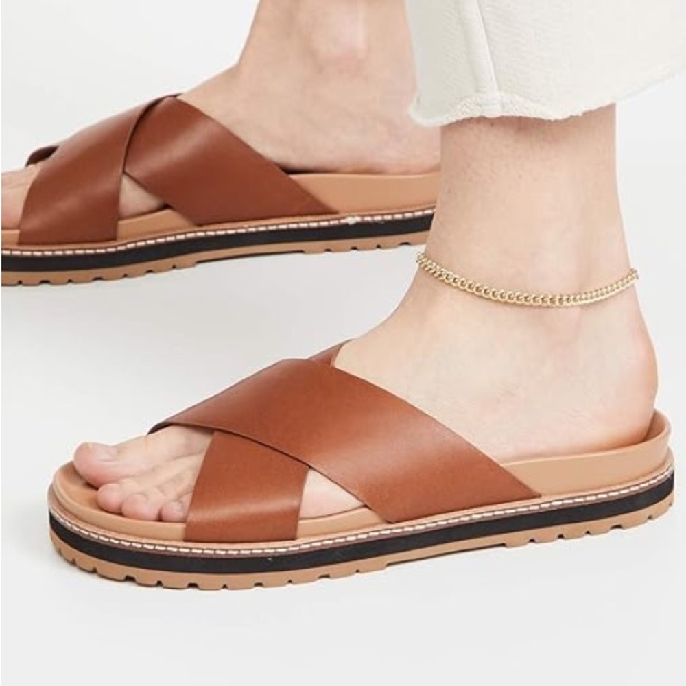 Madewell Dayna Lugsole Slide Sandal in Leather English Saddle | Camel/Brown